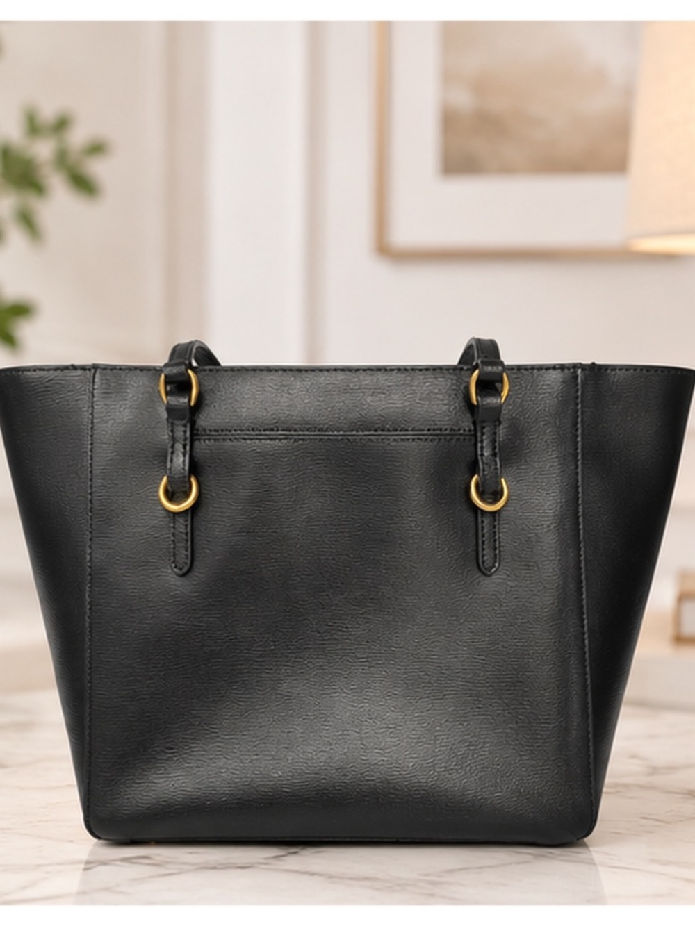 Price Drop 🌺 Lauren Ralph Lauren Black Leather Tote Shoulder Bag Gold Hardware - Picture 2 of 8